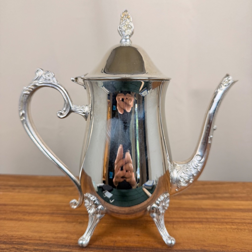 International Silver Company Silverplated Footed Coffee Pot Floral Tea Carafe